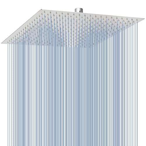 Regenduschkopf aus Metall – Voolan Hoher Durchfluss Quadratischer Regenduschkopf – Ganzkörperabdeckung – Universelle Decken- oder Wandmontage (40,5 cm, gebürstetes Nickel) von Voolan