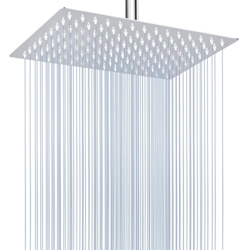 Voolan Regenduschkopf – Hoher Durchfluss Große Regenduschköpfe aus Edelstahl – Wasserfall Badezimmer Quadratischer Duschkopf – Decken- oder Wandhalterung (30,5 x 20,3 cm Rechteck, Chrom) von Voolan
