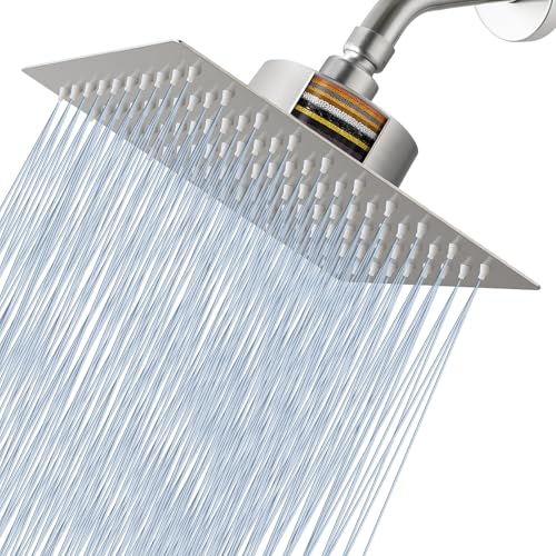 Voolan Regenduschkopf mit Filter, Großer Regenduschkopf mit Hohem Durchfluss aus Edelstahl, Wasserfall-Filterduschkopf für Hartes Wasser (20cm, Nickel Gebürstet) von Voolan