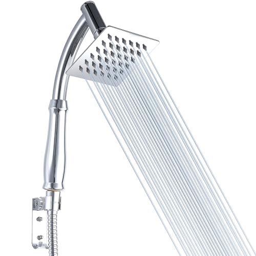 Voolan Regenduschkopf mit Handbrausearm, Hochdruck-Handbrausen aus Edelstahl, 10cm Quadratischer Wasserfall-Duschkopf mit Verlängerungsarm und Halterungssätzen, Chrom von Voolan