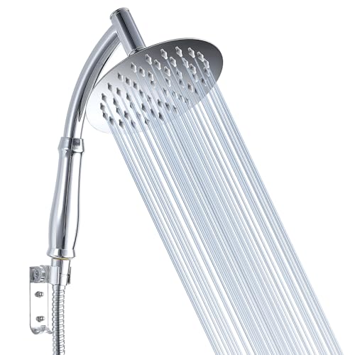 Voolan Regenduschkopf mit Handbrausearm, Hochdruck-Handbrausen aus Edelstahl, 15cm Runder Wasserfall-Duschkopf mit Verlängerungsarm und Halterungssätzen, Chrom von Voolan