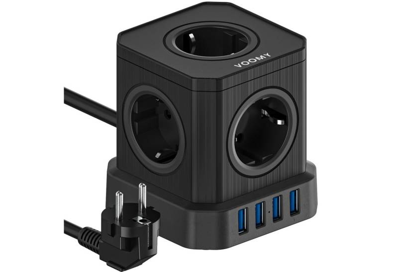Voomy Power S5 Mehrfachsteckdose (4 USB-A, 5 AC, mit Überspannungsschutz, Kabellänge 2 m), 2500W mit Schalter von Voomy