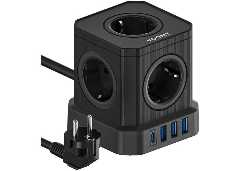 Voomy Power S6 Mehrfachsteckdose (1 USB-C, 3 USB-A, 5 AC, mit Überspannungsschutz, Kabellänge 0 m), 4000W mit Schalter von Voomy