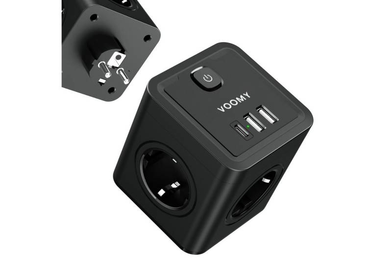 Voomy Split X4 2.0 Mehrfachsteckdose (Steckdosenverteiler mit 1 USB-C (20W), 2 USB-A, 4 AC, und Überspannungsschutz), 4000W mit Schalter von Voomy
