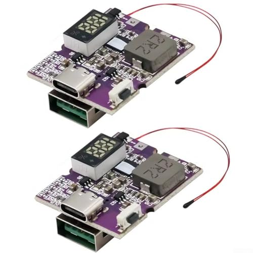 2er-Pack 22,5 W Schnelllade-Powerbank-Modul mit Digitalanzeige, USB PD QC4+, kompatibel mit 3,7 V Akkus (A+C Digitalanzeige) von Vootnifig