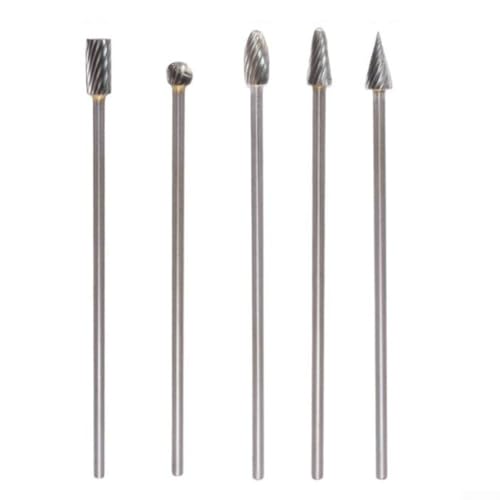5-teiliges Vollhartmetall-Rotationsfräser-Set mit 3 mm Schaft, 6 mm Kopf, 100 mm Länge für Metall, Holz, Glas (Einzelschnitt) von Vootnifig
