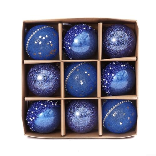 8 cm Weihnachtskugeln, Ornamente, Set mit 9 Stück, Weihnachtsbaum-Hängedekorationen für Ferienhausdekoration (blau) von Vootnifig