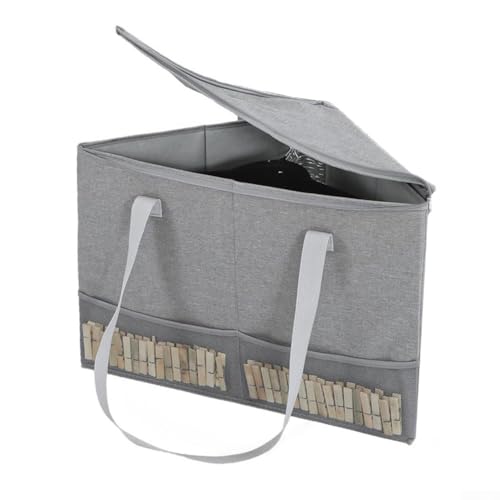 Kleiderbügel-Aufbewahrungsbox, dreieckiger Aufbewahrungsbehälter, Kleiderbügel-Organizer-Box mit integrierter Stützplatte und Deckel für Schrank, 54 x 38 x 36 cm, Grau Kleiderbügel-Aufbewahrungsbox, dreieckiger Aufbewahrungsbehälter, Kleiderbügel-Organizer-Box mit integrierter Stützplatte und Deckel für Schrank, 54 x 38 x 36 cm, Grau von Vootnifig