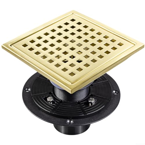 Quadratischer Duschablauf aus 304 Edelstahl, mit abnehmbarer Gitterabdeckung, für Badezimmer, Küche, Pool, 1,2 cm, goldfarben von Vootnifig