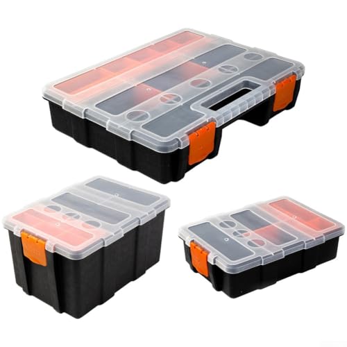 Werkzeugkasten-Organizer-Set mit verstellbaren Fächern für Hardware-Teile, Schwarz / Orange (S) von Vootnifig