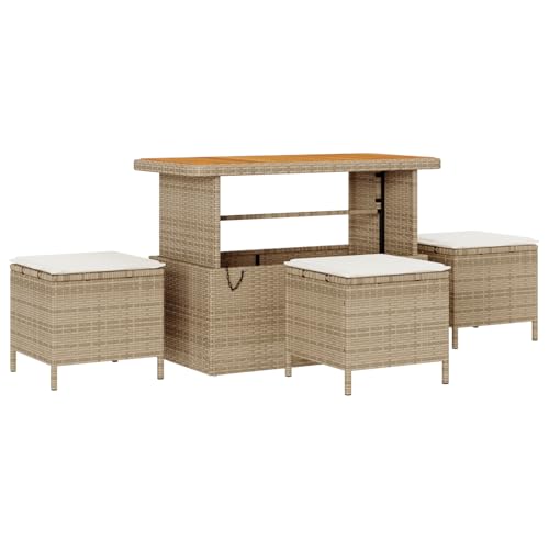 Vopese 10-teiliges Garten-Sofa-Set mit Kissen Beige Poly-Rattan Akazie, 2-Sitzer Garten-Sofa mit Kissen Beige Poly-Rattan, 4-teiliges Garten-Ess-Set mit Kissen Beige Poly-Rattan Akazie Terassenm?bel A von Vopese