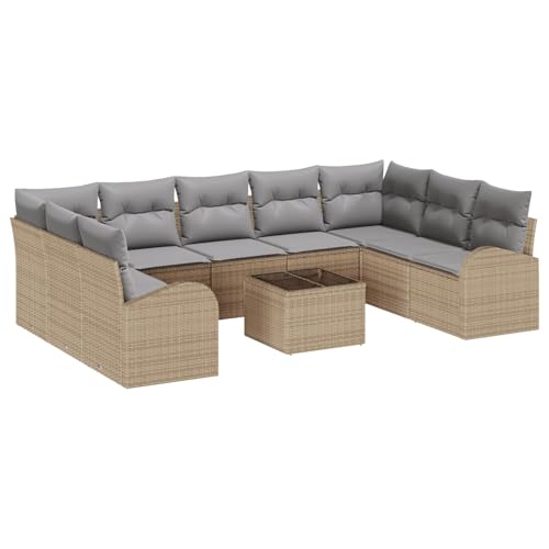 Vopese 10-teiliges Garten Sofa Set mit Kissen in Schwarz Poly Rattan, 2-Sitzer Garten Sofa mit Stauraum & Kissen in Beige Poly Rattan Lounge Sofa Outdoor Model3354879 von Vopese