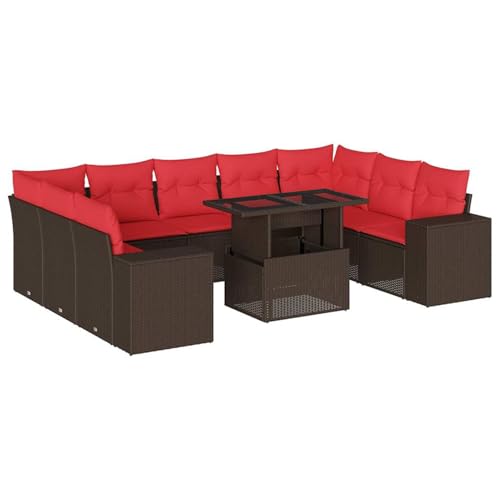 Vopese 10-teiliges Gartensofa-Set mit Kissen, braun, Polyrattan Sofa Im Freien Model3269374 von Vopese