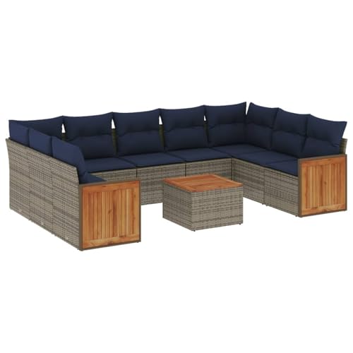 Vopese 10-teiliges Gartensofa-Set mit Kissen, grau, Polyrattan Sofa Im Freien Model3227965 von Vopese