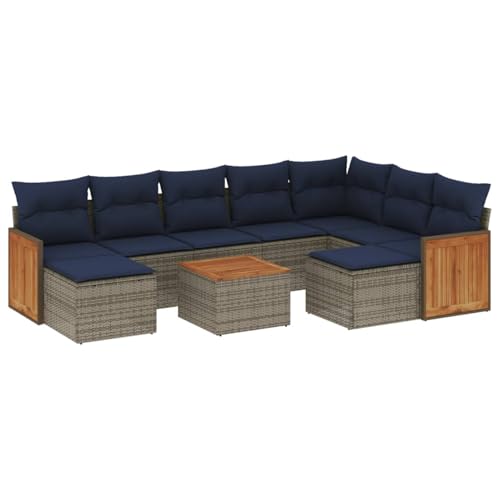 Vopese 10-teiliges Gartensofa-Set mit Kissen, grau, Polyrattan Sofa Im Freien Model3228231 von Vopese