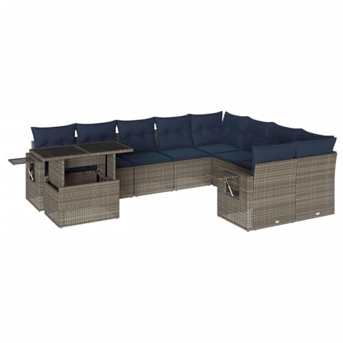Vopese 10-teiliges Gartensofa-Set mit Kissen, grau, Polyrattan Sofa Im Freien Model3268141 von Vopese
