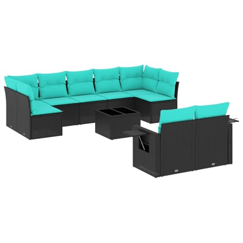 Vopese 10-teiliges Gartensofa-Set mit Kissen, schwarzes Polyrattan Sofa Im Freien Model3220626 von Vopese