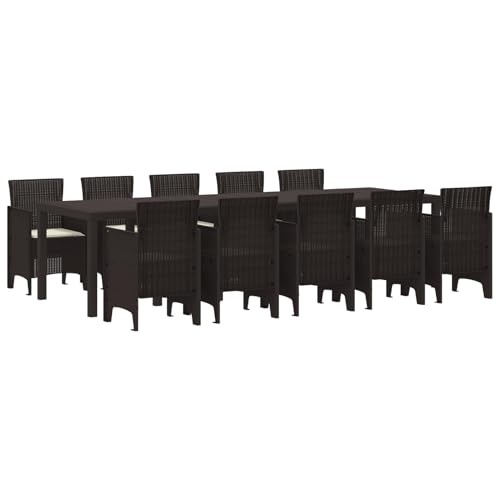 Vopese 11-teiliges Garten Essgruppe mit Kissen Braun Poly Rattan, Gartentisch Braun 150x100x73 cm Poly Rattan, Gartenstühle mit Kissen 2 Stück Braun Poly Rattan, Gartenstühle mit Kissen 4 Stück Braun von Vopese
