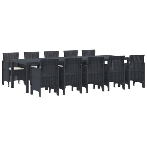 Vopese 11-teiliges Garten Essset mit Kissen Anthrazit Poly-Rattan, Gartentisch Anthrazit 150x100x73 cm Poly-Rattan, Gartenstühle mit Kissen 2 Stück Anthrazit Poly-Rattan, Gartenstühle mit Kissen 4 Stü von Vopese
