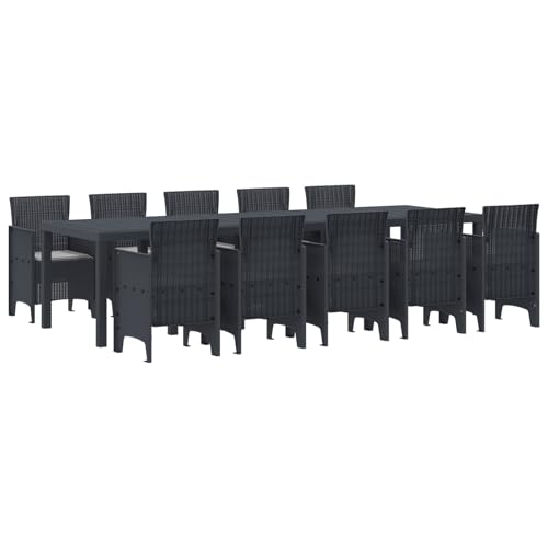 Vopese 11-teiliges Garten Essset mit Kissen Anthrazit Poly Rattan, Gartentisch Anthrazit 150x100x73 cm Poly Rattan, Gartenstühle mit Kissen 2 Stück Anthrazit Poly Rattan, Gartenstühle mit Kissen 4 Stü von Vopese