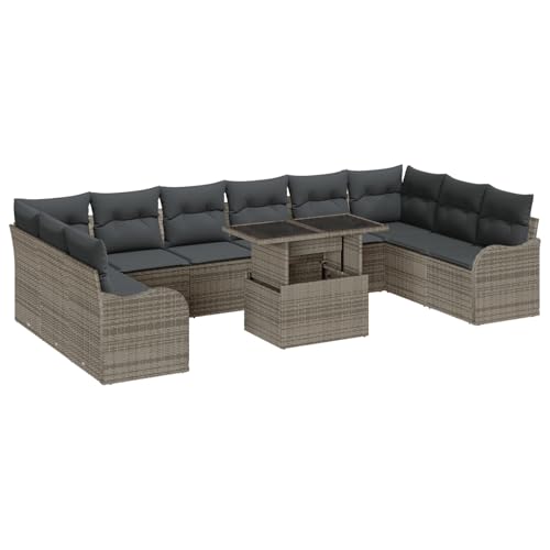 Vopese 11-teiliges Garten-Sofa-Set mit Kissen Grau Poly Rattan, 2-Sitzer Garten-Sofa mit Stauraum & Kissen Grau Poly Rattan Lounge Sofa Outdoor Model3357272 von Vopese