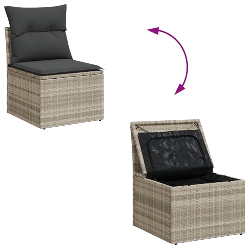 Vopese 11-teiliges Garten Sofa Set mit Kissen Graues Poly Rattan, Zweisitzer Garten Sofa mit Stauraum & Kissen Hellgrau Poly Rattan Lounge Sofa Outdoor Model3354561 von Vopese