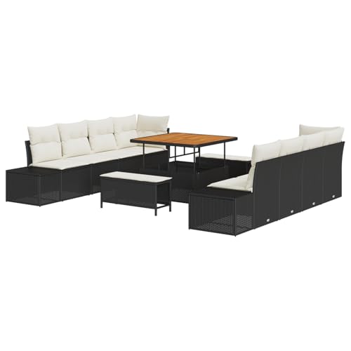 Vopese 11-teiliges Garten-Sofa-Set mit Kissen Schwarz Poly-Rattan Akazie, 2-Sitzer Garten-Sofa mit Stauraum & Kissen Schwarz Poly-Rattan, 3-teiliges Garten-Dining-Set mit Kissen Schwarz Poly-Rattan Ak von Vopese