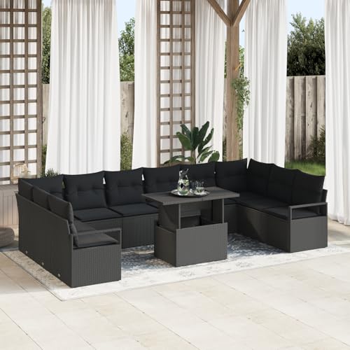 Vopese 11-teiliges Garten-Sofa-Set mit Kissen Schwarzes Poly-Rattan, 2-Sitzer Garten-Sofa mit Stauraum & Kissen Schwarzes Poly-Rattan Lounge Sofa Outdoor Model3357636 von Vopese