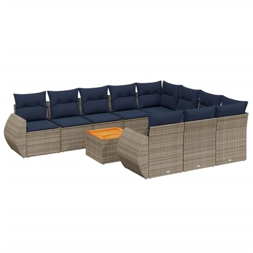Vopese 11-teiliges Gartensofa-Set mit Kissen, grau, Polyrattan Sofa Im Freien Model3225186 von Vopese