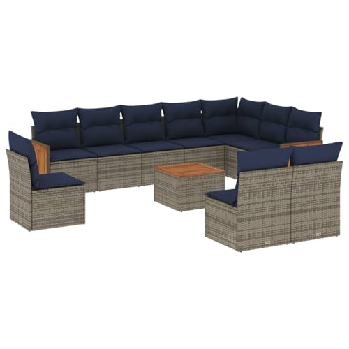 Vopese 11-teiliges Gartensofa-Set mit Kissen, grau, Polyrattan Sofa Im Freien Model3227762 von Vopese