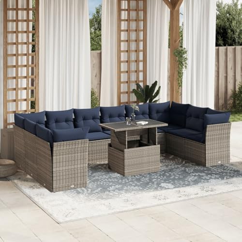 Vopese 11-teiliges Gartensofa-Set mit Kissen, grau, Polyrattan Sofa Im Freien Model3266861 von Vopese
