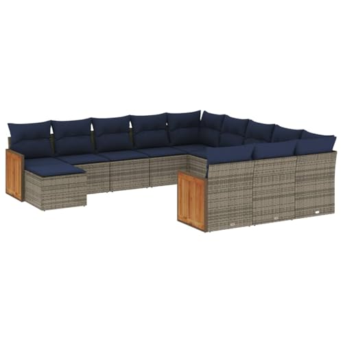 Vopese 12-teiliges Gartensofa-Set mit Kissen, grau, Polyrattan Sofa Im Freien Model3228266 von Vopese