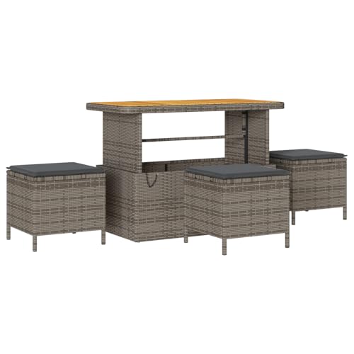 Vopese 13-teiliges Garten Sofa Set mit Kissen Grau Poly Rattan Akazie, 2-Sitzer Garten Sofa mit Stauraum & Kissen Grau Poly Rattan, 4-teiliges Garten Essset mit Kissen Grau Poly Rattan Akazie Terassen von Vopese