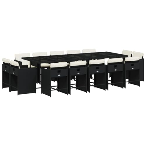 Vopese 15-TLG. Garten-Essgruppe mit Kissen Schwarz Poly Rattan Garten-Esstisch und Stühle Model3211230 von Vopese