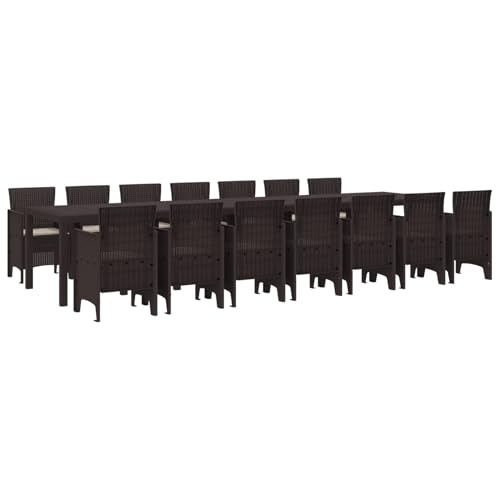 Vopese 15-teiliges Garten-Essgruppen Set mit Kissen Braun Poly Rattan, Gartentisch Braun 250x100x73 cm Poly Rattan, Gartentisch Braun 150x100x73 cm Poly Rattan, Gartenstühle mit Kissen 2 Stk Braun Pol von Vopese