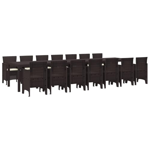 Vopese 15-teiliges Garten Essgruppen-Set mit Kissen Braun Poly Rattan, Gartentisch Braun 250x100x73 cm Poly Rattan, Gartentisch Braun 150x100x73 cm Poly Rattan, Gartenstühle mit Kissen 2 Stück Braun P von Vopese