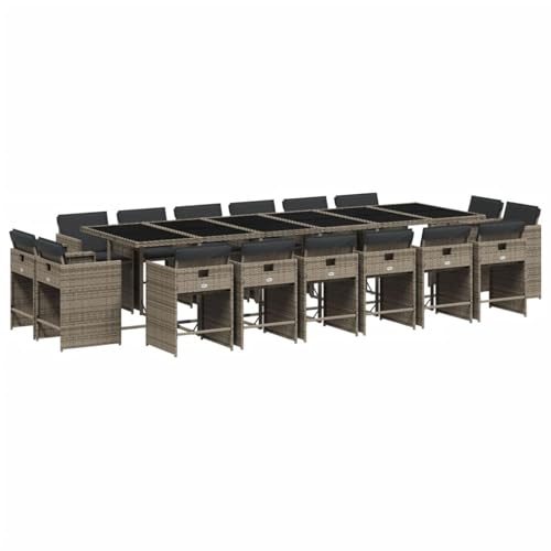 Vopese 17-TLG. Garten-Essgruppe mit Kissen Grau Poly Rattan Garten-Esstisch und Stühle Model3211244 von Vopese