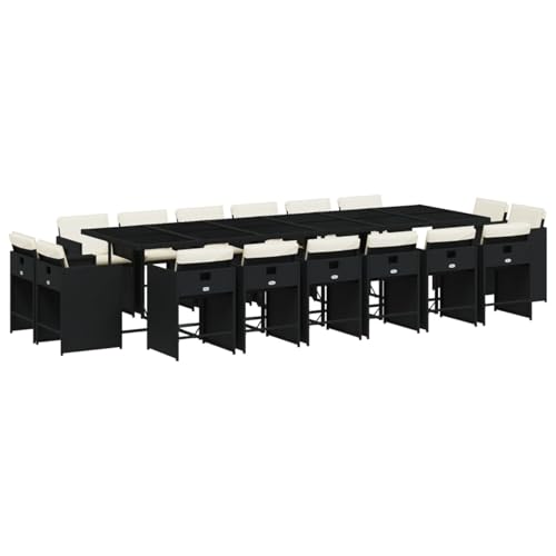 Vopese 17-TLG. Garten-Essgruppe mit Kissen Schwarz Poly Rattan Garten-Esstisch und Stühle Model3211242 von Vopese