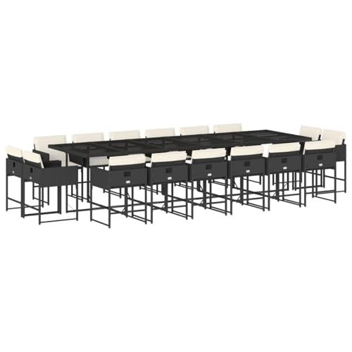 Vopese 17-TLG. Garten-Essgruppe mit Kissen Schwarz Poly Rattan Garten-Esstisch und Stühle Model3211422 von Vopese