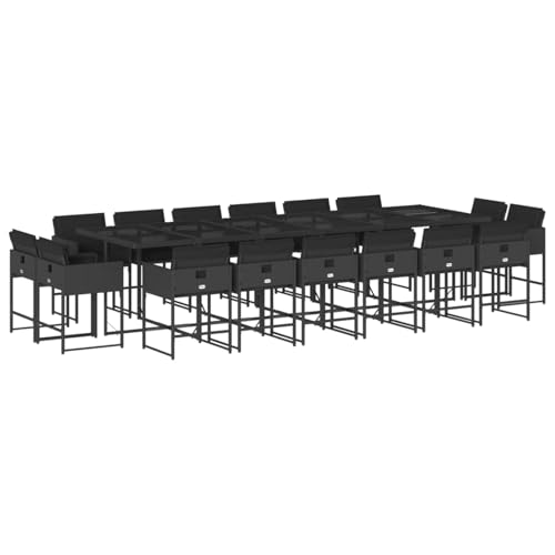 Vopese 17-TLG. Garten-Essgruppe mit Kissen Schwarz Poly Rattan Garten-Esstisch und Stühle Model3211423 von Vopese