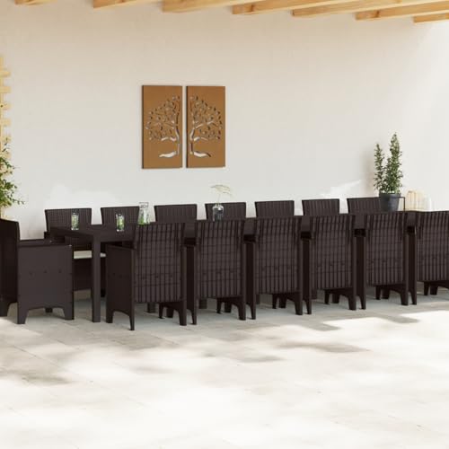 Vopese 17-teiliger Garten-Essbereich mit Kissen Braun Poly-Rattan, Gartentisch Braun 250x100x73 cm Poly-Rattan, Gartentisch Braun 150x100x73 cm Poly-Rattan, Gartenstühle mit Kissen 4 Stk Braun Poly-Ra von Vopese