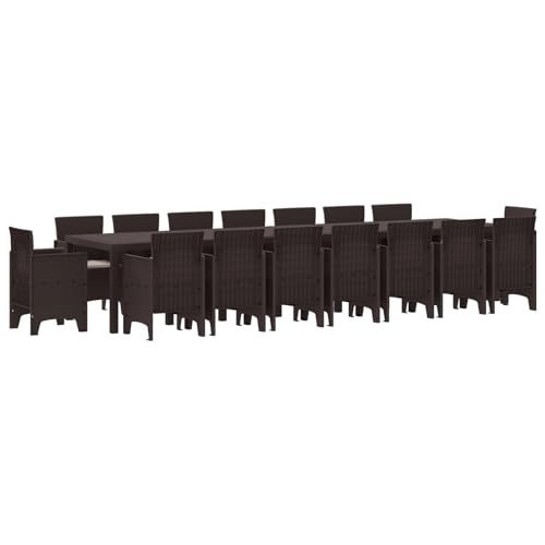 Vopese 17-teiliges Garten Esszimmer Set mit Kissen Braun Poly-Rattan, Gartentisch Braun 250x100x73 cm Poly-Rattan, Gartentisch Braun 150x100x73 cm Poly-Rattan, Gartenstühle mit Kissen 4 Stück Braun Po von Vopese