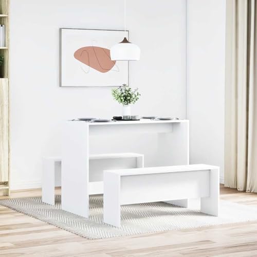 Vopese 3-TLG. Esstisch und Bank Set Weiß Holzwerkstoff Säulentisch Model855530 von Vopese