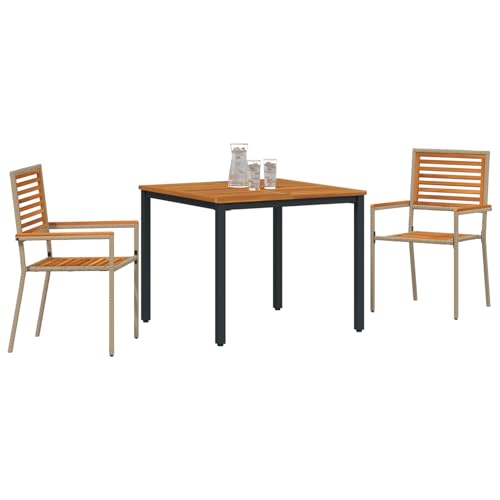 Vopese 3-teilige Garten Essgruppe Beige Poly Rattan Akazie, Stapelbare Gartenstühle mit Kissen - 2er Set in Beige Poly Rattan, Gartentisch 90x90x75 cm aus massivem Akazienholz und Metall Terassenm?bel Vopese 3-teilige Garten Essgruppe Beige Poly Rattan Akazie, Stapelbare Gartenstühle mit Kissen - 2er Set in Beige Poly Rattan, Gartentisch 90x90x75 cm aus massivem Akazienholz und Metall Terassenm?bel von Vopese