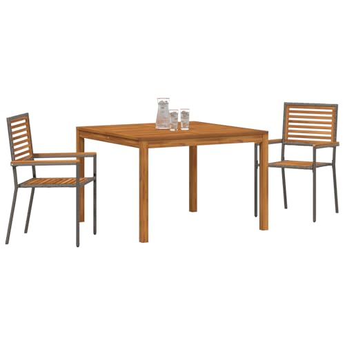 Vopese 3-teilige Garten Essgruppe Grau Poly-Rattan Akazie, Stapelbare Gartenstühle mit Kissen 2 Stück Grau Poly-Rattan Terassenm?Bel Au?en Model3365530 von Vopese