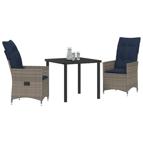 Vopese 3-teilige Garten Essgruppe mit Kissen Graues Poly Rattan, Gartentisch Schwarz 80x80x73 cm GEH?rtetes Glas Terassenm?Bel Au?en Model3379590 Vopese 3-teilige Garten Essgruppe mit Kissen Graues Poly Rattan, Gartentisch Schwarz 80x80x73 cm GEH?rtetes Glas Terassenm?Bel Au?en Model3379590 von Vopese