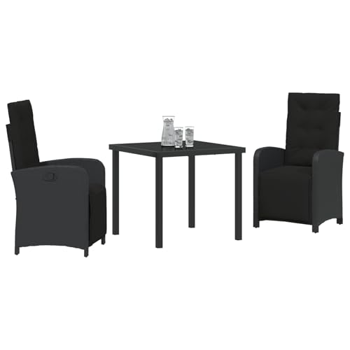 Vopese 3-teilige Garten-Essgruppe mit Kissen aus schwarzem Poly-Rattan, Gartentisch Schwarz 80x80x73 cm mit GEH?rtetem Glas Terassenm?Bel Au?en Model3380309 Vopese 3-teilige Garten-Essgruppe mit Kissen aus schwarzem Poly-Rattan, Gartentisch Schwarz 80x80x73 cm mit GEH?rtetem Glas Terassenm?Bel Au?en Model3380309 von Vopese