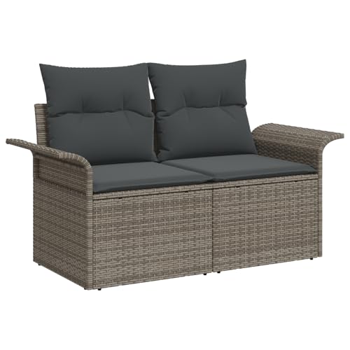 Vopese 3-teilige Garten Sofa Set mit Kissen Grau Poly Rattan, 2-Sitzer Garten Sofa mit Stauraum & Kissen Grau Poly Rattan Lounge Sofa Outdoor Model3353888 von Vopese