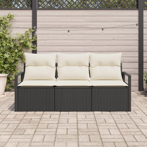 Vopese 3-teilige Garten-Sofa-Set mit Kissen Schwarz Poly Rattan, 2-Sitzer Garten-Sofa mit Kissen Schwarz Poly Rattan Lounge Sofa Outdoor Model3346237 von Vopese