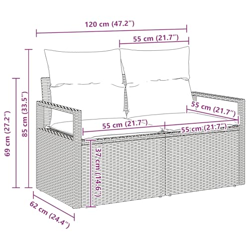 Vopese 3-teilige Garten-Sofa-Set mit Kissen Schwarz Poly Rattan, 2-Sitzer Garten Sofa mit Kissen Schwarz Poly Rattan Lounge Sofa Outdoor Model3346243 von Vopese